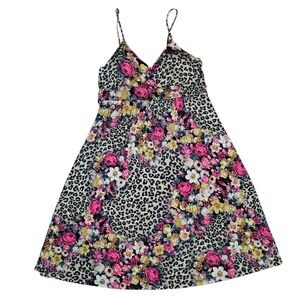 Y2K Vintage Floral Leopard Print Dress Purple Rain Womens Size Medium